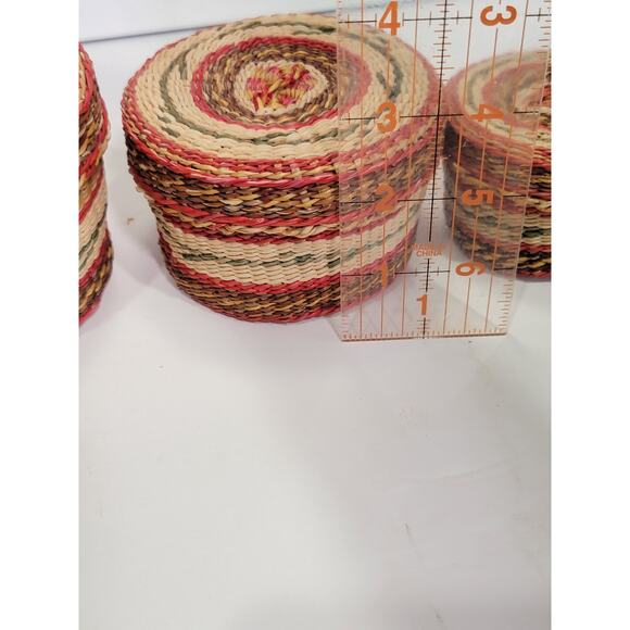 Vintage Set of 3 Chinese Sweetgrass Covered Nesting Baskets Rare - Picture 10 of 10
